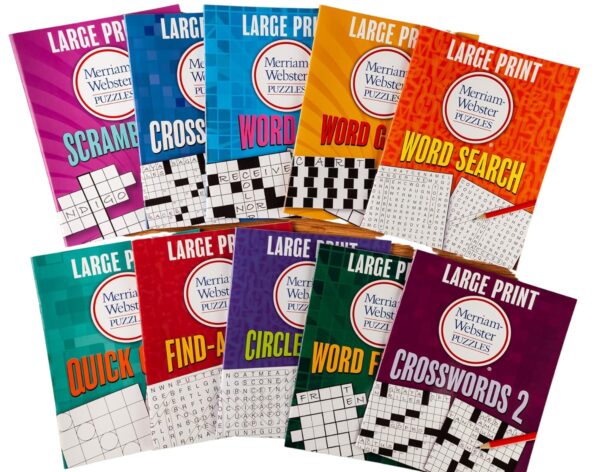 Large Print Merriam-Webster Puzzles 10 Booklet Set: Sharpen Your Mind With Brain Games